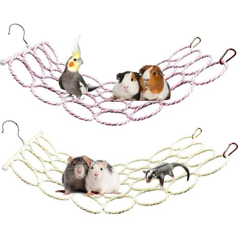 2 Pack Hanging Rat Rope Net – Bird Swing & Parrot Climbing Ladder Bridge for Small Animal Cage Accessories Climbing, Resting & Play Toy for Small Pets (1/5)