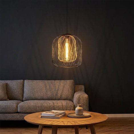 LED Pendelleuchte Hängelampe Wohnzimmerlampe Schwarz Metallgeflecht H 150 cm (1/5)