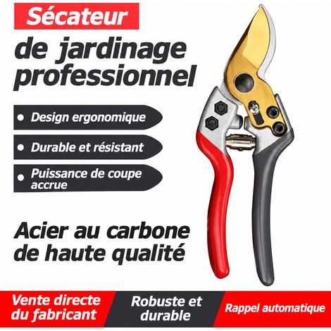 Sécateur de jardin coupe-branches 18 cm lame dorée 7 cm acier au manganèse coupe 20 mm 650 g – Livraison gratuite (1/5)