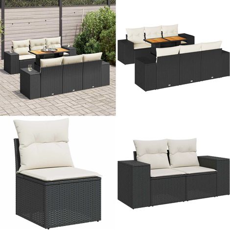 vidaXL Salon de jardin 7 pcs avec coussins noir résine tressée (1/5)