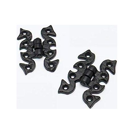 Lot de 2 charnières décoratives antiques en acier noir + vis 38 x 56 mm