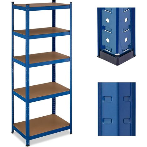 Étagère à Charge Lourde, HxLxP : 180x70x45 cm, jusqu'à 500 kg, Acier & MDF, 5 Niveaux, Garage, Stockage, Bleu (1/5)