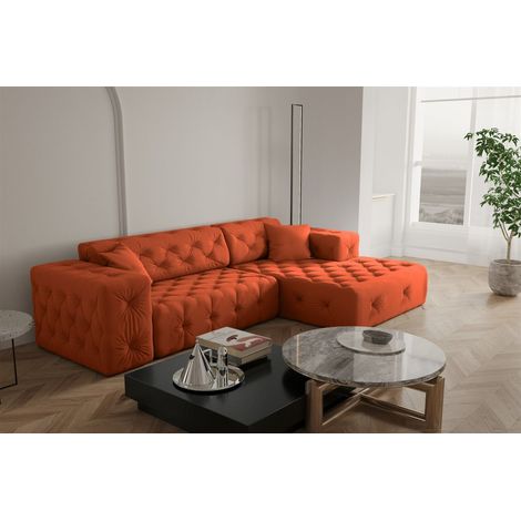 Ecksofa Designersofa CHANTAL in Stoff Opera Velvet Orange Ottomane Rechts (1/5)