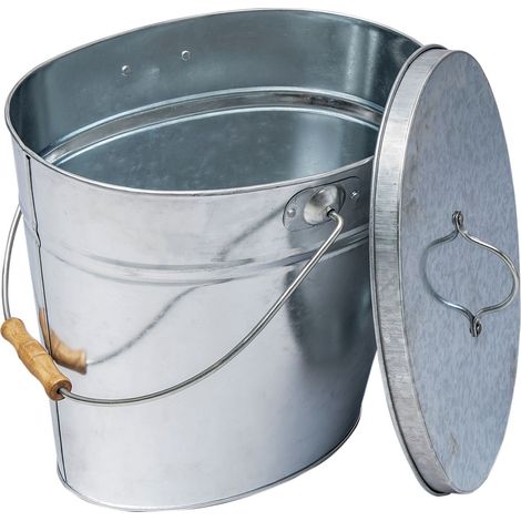 Werka Pro – Seau à cendre métal galvanisé 11L – Couvercle et poignée – Dimensions Ø haut 34 cm, Ø bas 26 cm, hauteur 30 cm (1/5)