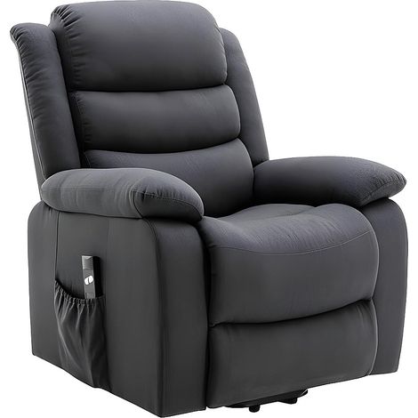 Vente-Unique – Fauteuil releveur électrique 1 place en tissu polyester gris anthracite – Relaxation électrique – Dossier inclinable jusqu'à 135°