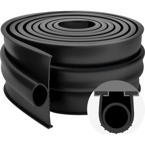 Joint porte garage 3m, Joint de seuil pour porte de garag, Épaisseur Joint de Seuil de sol de garage en caoutchouc, Barrière anti-inondation et isolation thermique, facile à couper(Noir) (1/5)