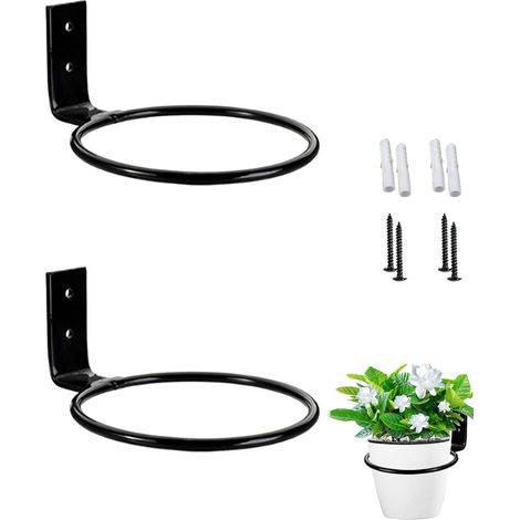 Support Pot Fleur Mural, Anneau Pot Fleur Mural, pour Pots de Fleurs Jardin Balcon Noir (1/5)