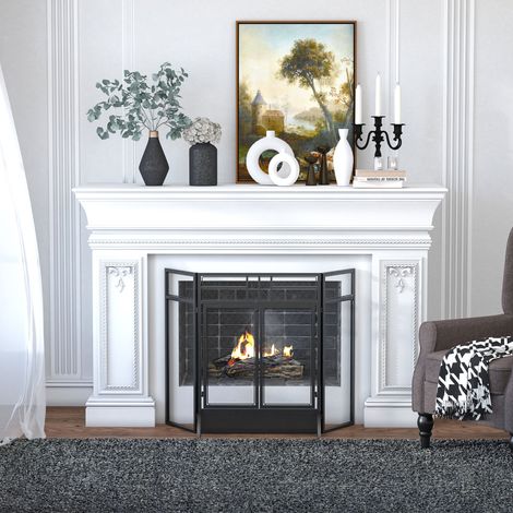 Salvachispas Plegable Pantalla Protectora de Chimenea de 3 Paneles con Doble Puerta y Pies 120x11,5x79 cm Negro (1/5)