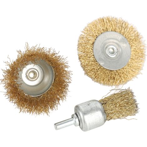 Lot de 3 brosses métalliques en acier inoxydable pour perceuse électrique sans fil, utilisables jusqu'à 4500 tr/min. (1/5)