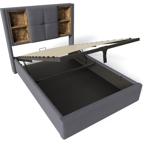 Gepolstertes Bett 90x200 cm grau mit kabellosem Laden, USB und Stauraum (1/5)