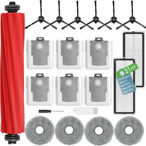 21 Pièces Kit Accessoire Pour Roborock Qrevo,1 Brosse Principale,6 Sacs Poussière,6 Brosses Latérales (1/5)