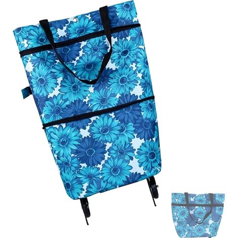 D ' épicerie réutilisable sur roulettes, Chariot de Courses, fourre-Tout à roulettes, Fermeture à Boutons-Pression, imperméable, Pliable, Chariot de Courses Plat, fourre-Tout Pliable (1/5)