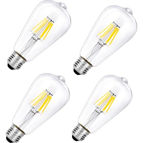 Ampoule à filament LED E27 ST64 6W 4000K Blanc Neutre 820LM, Ampoules LED Rétro Vintage Antique Lampe, Non Dimmable, AC220-240V, Lot de 4 (1/5)