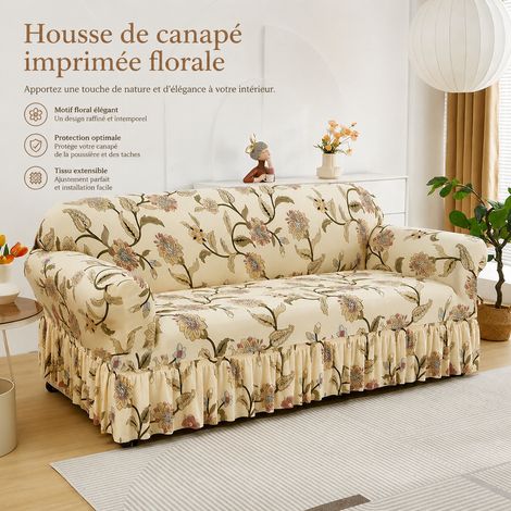 Housse de canapé extensible 2 places 145-185 cm avec jupe volant motif floral 145-185cm réf 4397 1 kg – Livraison gratuite