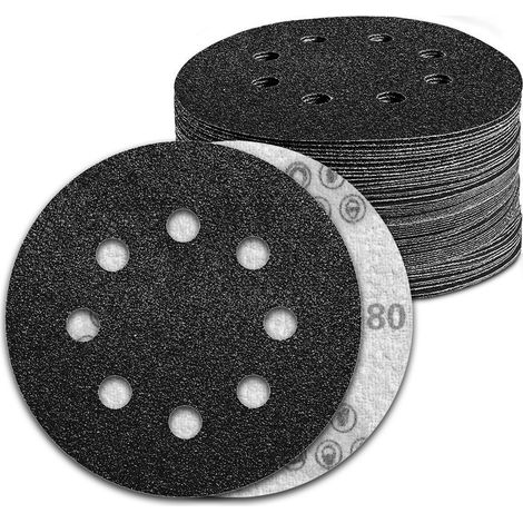 Disque Abrasif Sec and Eau Trous Grain Carbure de silicium pour Ponceuse Excentrique 100 pièces 125mm 8 80 (1/5)