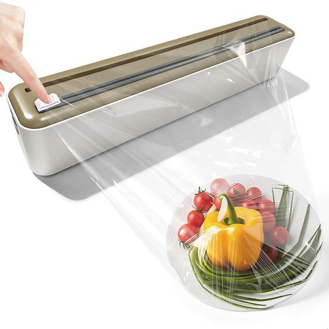Derouleur Film Alimentaire, Distributeur Papier Aluminium et Film, Distributeur Film Alimentaire Convient aux Rouleaux de Moins de 30 Cm de Longueur et 5 Cm de Diamètre, Modèle à Ventouse, Brun (1/5)