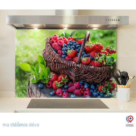Fond de hotte : Fruits et panier - Verre trempé - 90 cm - 60 cm (1/5)