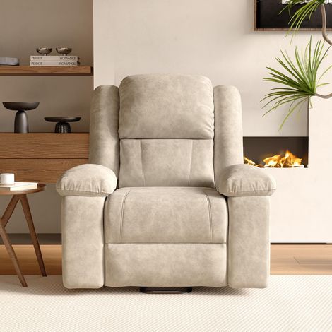 Poltrona relax massaggiante elettrica con riscaldamento, reclinabile fino a 160° con funzione alzapersona, velluto, beige