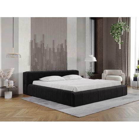Lit rembourré avec rangement 120x200 velours noir Lipari (1/5)