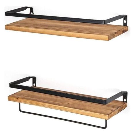 Barres de serviette de bain, 2 pièces étagères flottantes étagère porte-épices étagère de rangement de shampoing avec barre de serviette étagère de salle de bain accessoires de cuisine (light wood col (1/3)