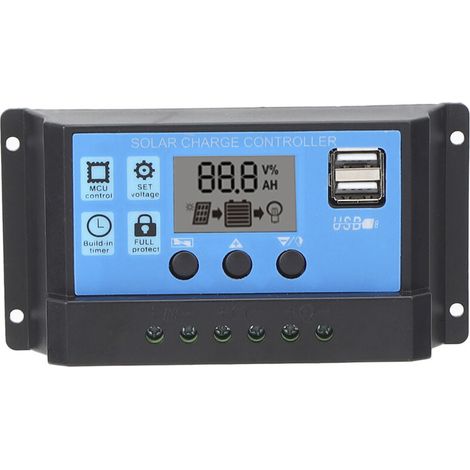 Regolatore di carica solare LCD, doppia porta USB, regolatore di pressione PWM per pannello con identificazione automatica del carico 12V, 24V, 30A (1/4)