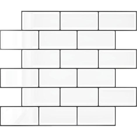 Crédence Adhésive Cuisine Blanc Rectangles 3D Carrelage Adhesif Mural Salle de Bain Carreaux Adhesif Cuisine Stickers Carrelage Autocollant Dalle PVC Adhesive Murale 30.5cm×30.5cm 24 Pièces (1/5)