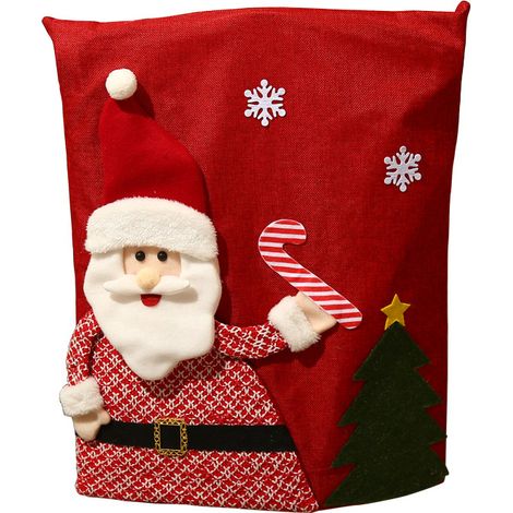 Funda roja para silla navideña con diseño del bastón de Papá Noel, funda de respaldo de silla de lino afelpado con figura en 3D (1/4)