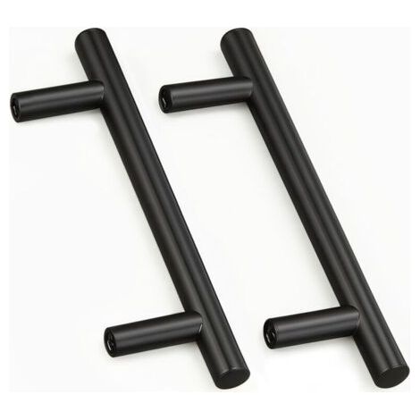 Bouton Porte Meuble - 2 pièces, Bouton Porte Meuble Inox Noir Entraxe 128mm + Vis - Pour Cuisine (1/5)