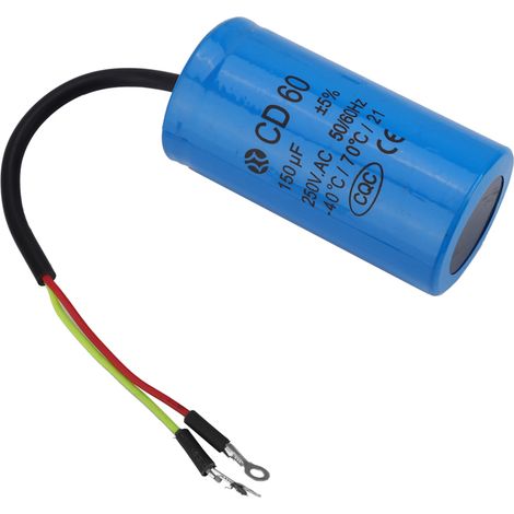 Condensateur de démarrage CD60 avec fil conducteur 250 V CA 150 µF 50/60 Hz pour moteur/compresseur d'air