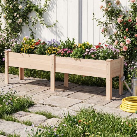 Bois de Sapin Massif 240 cm Soulage le Dos Jardinière Surélevée sur Pieds avec Trous de Drainage pour Légumes et Fleurs (1/5)