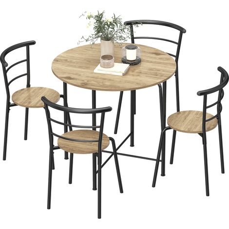 HOMCOM Set Tavolo Rotondo con 4 Sedie da Pranzo Salvaspazio Stile Industriale