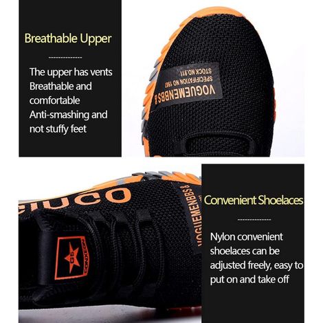 Chaussures de sécurité à coque acier, sneakers de travail légères et respirantes, mailles, jaunes, pointure 46 (1/2)