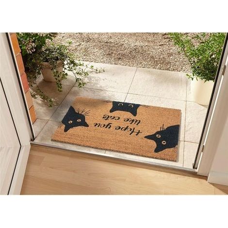 Coconut fiber doormat for indoors - Cat pattern - Weather-resistant and non-slip - For hallway or terrace - 45 (1/5)