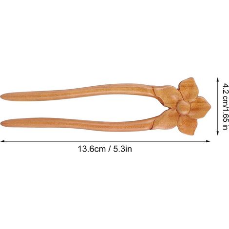 Wooden Hair Stick with Double Fork, Carved Flower Design (1/5)