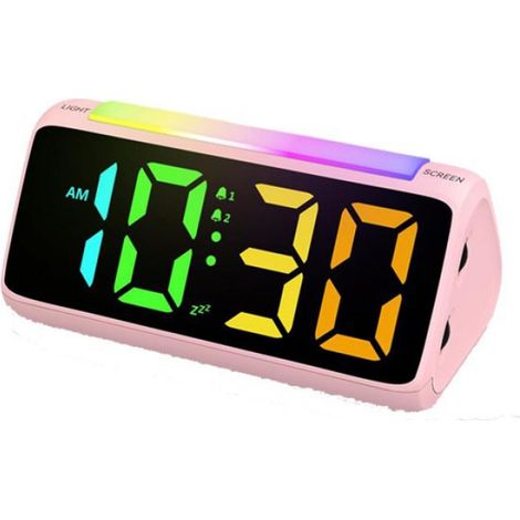 Réveil puissant pour malentendants, avec écran LED RVB, 8 variateurs, pour enfants, adolescents et personnes âgées (bleu clair) (1/5)