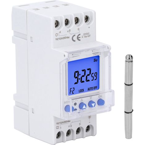 Minuterie Programmable 24 heures 7 jours, Rail DIN, 2 canaux, 8 paramètres marche/arrêt, Module 16A 12VDC