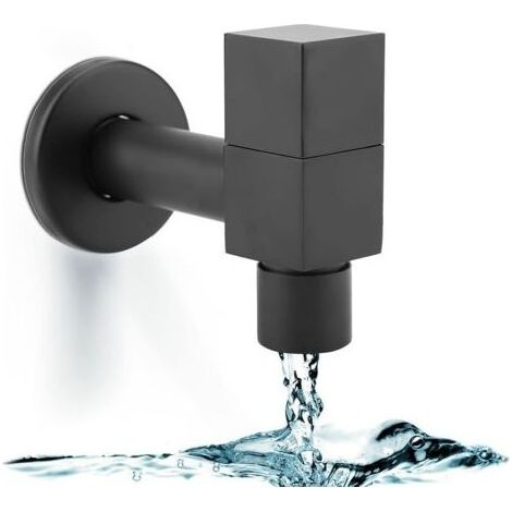 Robinet Lavabo Carré, Noir Robinet D'eau Froide Poignée Carrée en Cuivre de Machine à laver Robinet d'évier Bassin Robinet d'eau Montage Mural Robinet Pour Cuisine de Salle de Bains (Mop Pool (1/5)