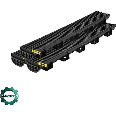 Manuzen - Caniveau de drainage HDPE avec grille – lots de 3 ou 5 × 1 m — Noir — Lot de 3 – 15 × 13 × 100 cm (1/5)