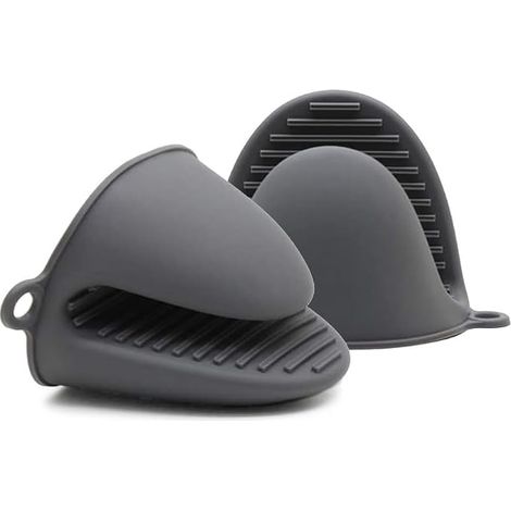 Guante de horno de silicona grueso y resistente al calor para cocinar, hornear, hacer barbacoas y asar a la parrilla (gris) (1/5)