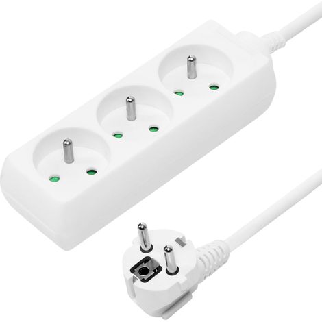 Multiprise 5m, 3 Prises, Rallonge 230V, 3 Prises Françaises Tournées à 45°, Multiprise avec Sécurité Enfant, Couleur Blanc (1/5)
