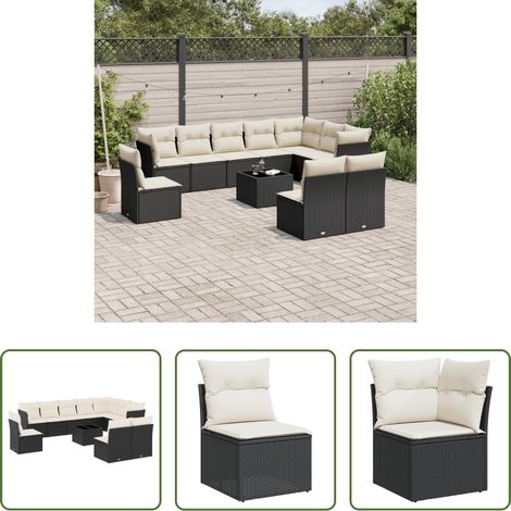 vidaXL Rattanmöbel - 11-tlg. Garten-Sofagarnitur mit Kissen Schwarz Poly Rattan (1/5)