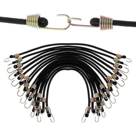 15 cuerdas elásticas tipo bungee, 25,4 cm, de goma con ganchos metálicos, resistentes al desgaste para lonas/bicicletas/tiendas de campaña.