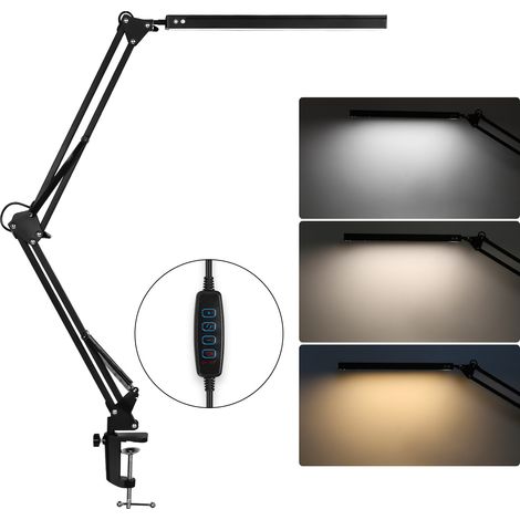 Randaco LED-Schreibtischlampe mit Klemme 10 W, 80 LEDs, 3 Farbtemperaturen, 10 Helligkeitsstufen, verstellbarer Metallarm, USB, Schwarz (1/5)