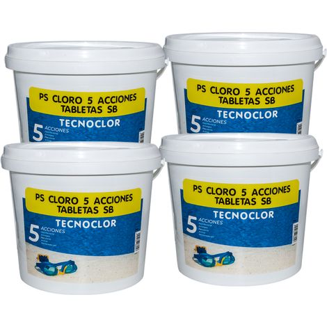 Pack de 4 cubos de cloro de cinco acciones 5 Kg en tabletas c/u