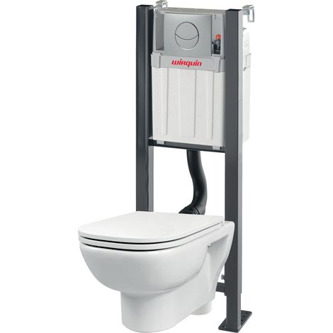 Pack universel WC suspendu Smart Rock avec cuvette glassy et plaque de commande, Wirquin 55722256, gris (1/5)