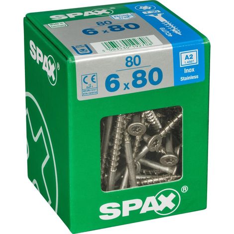 Juego de 80 tornillos SPAX de cabeza avellanada torx de acero inoxidable, Diam.6 mm x L.80 mm SPAX