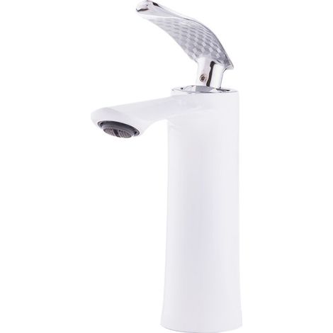 Robinet de lavabo en laiton / zinc, blanc, eau chaude-froide, tuyaux, bec bas, poignée unique [QLI-FA-7783] (1/4)