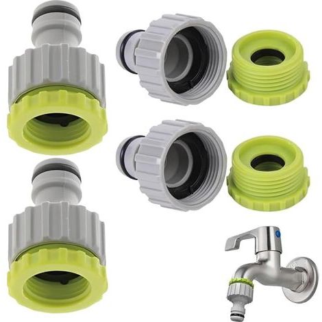 4 Pièces Raccord Robinet Universel Fileté Femelle 1/2" & 3/4" - Connecteur de robinet de jardin Raccord de robinet, Adaptateur de tuyau d'arrosage，Set de raccord de tuyau pour l'irrigation de jardin (1/4)