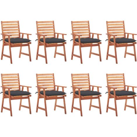 Sillas comedor de jardín y cojines 8 uds madera maciza acacia