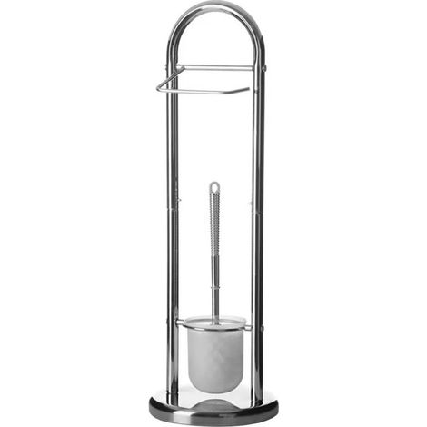 Porte-rouleau WC - JUANIO - Lot de 2 - Métal chromé - Gris - Hauteur 64 cm (1/2)